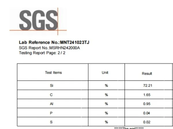 SGS certificate silicon briquet 70%
