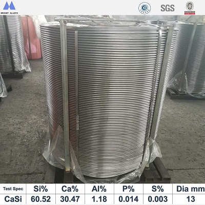 Calcium Silicon 58-30 cored wire on steel pallet - Bright Alloys