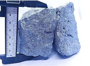 Ferro silicon 85% lump appearance with metallic luster, surface texture, typical lump shape