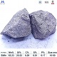 Silicon manganese 63/25 grade (SiMn 6325) lump appearance showing metallic luster, silver-gray color, typical irregular lump shape, with chemical composition specifications table below